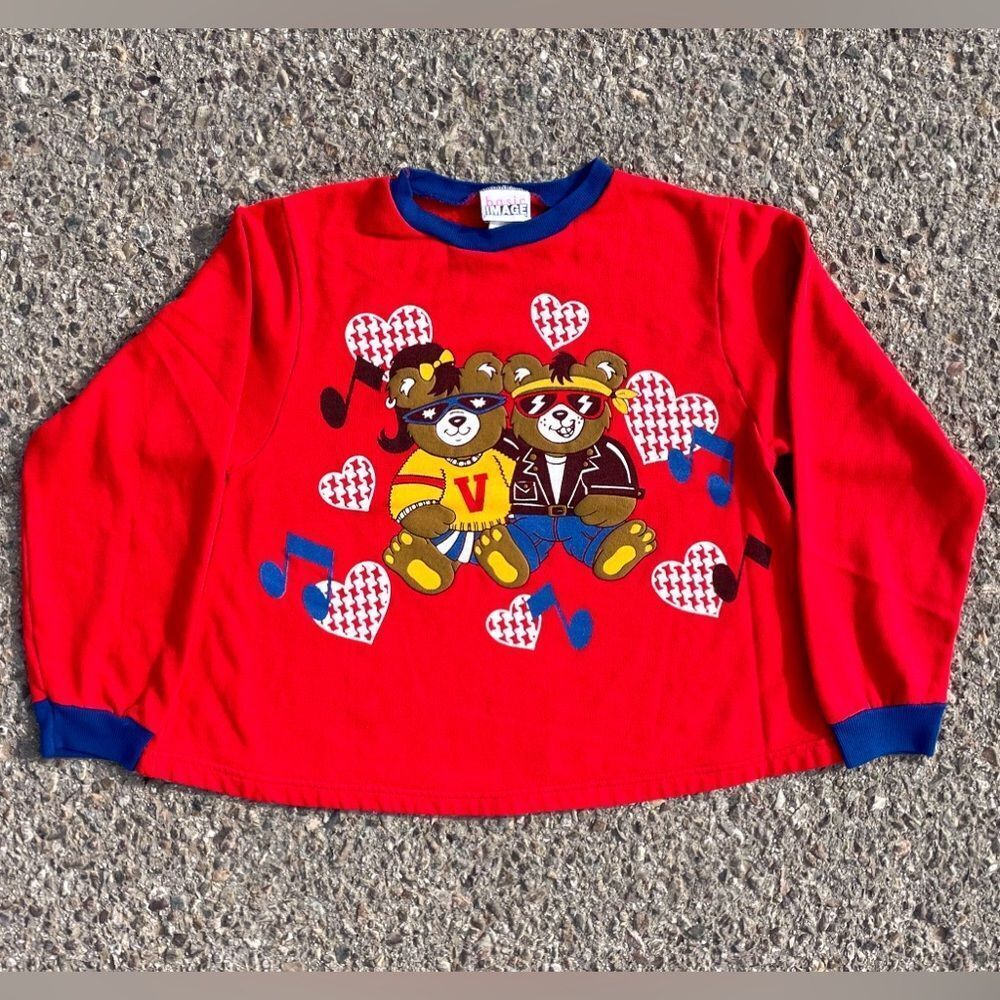 Bears Music Note Heart 1980s Basic Image Crewneck Sweatshirt Top Youth (L 12/14)